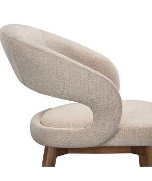 chaise de repas Mid Century moderne EVA bois detail tissu beige dos