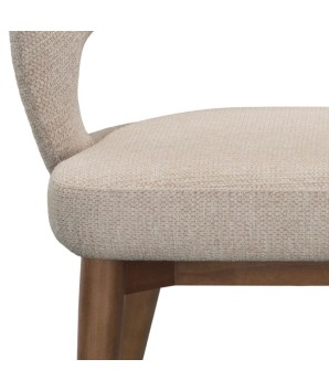 chaise de repas Mid Century moderne EVA bois zoom assise tissu beige