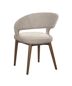 chaise de repas Mid Century moderne EVA bois tissu beige vue 3/4 dos