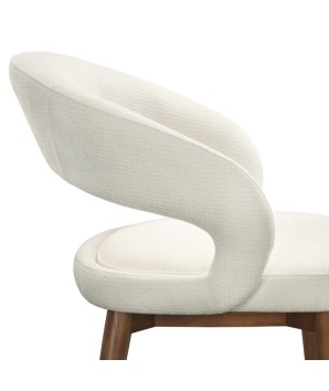 chaise de repas Mid Century moderne EVA bois zoom dossier tissu blanc coté