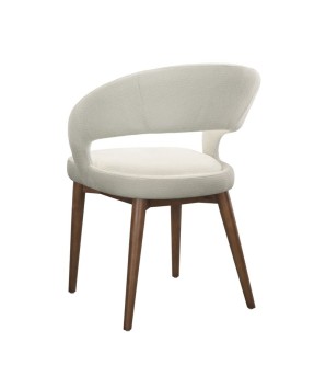 chaise de repas Mid Century moderne EVA bois tissu blanc dos 3/4