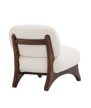 fauteuil lounge bois Mid Century WANAKA Tissu Blanc dossier