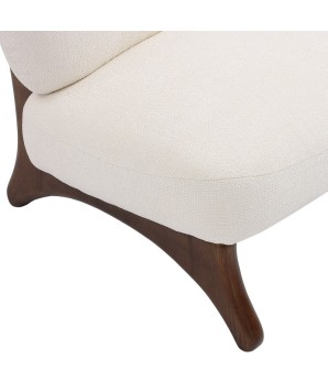 fauteuil mid century WANAKA bois Tissu blanc vue 3/4 pieds