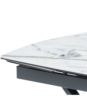 Table relevable MOOVIE détail plateau extensible céramique cold jade pied x roulettes noir