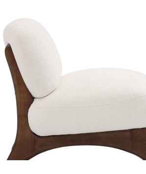 fauteuil lounge bois Mid Century WANAKA Tissu blanc 1 vue profil détail
