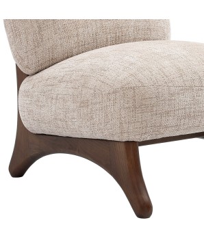 fauteuil lounge design Mid Century Moderne WANAKA detail pied bois Tissu beige