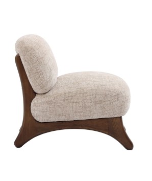Fauteuil salon design mid century WANAKA bois Tissu beige vue cote