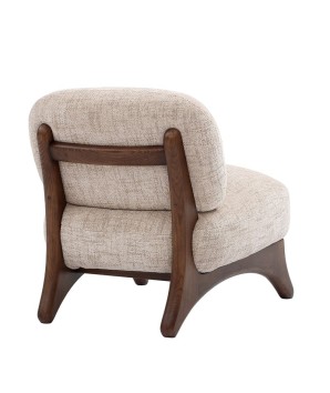 fauteuil lounge bois Mid Century WANAKA Tissu beige dossier