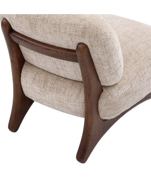 fauteuil lounge design Mid Century Moderne WANAKA bois Tissu beige vue 3/4 dos