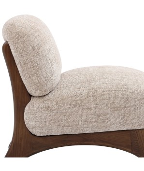 fauteuil lounge design Mid Century Moderne WANAKA bois Tissu beige vue profil détail