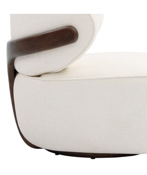 fauteuil bas salon BOREAL cocooning bois Tissu blanc détail coté