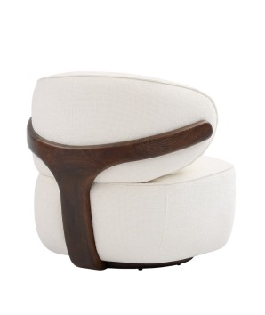 fauteuil crapaud moderne BOREAL cocooning bois Tissu blanc vue dos 3/4