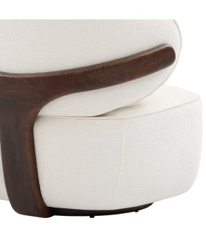 fauteuil bas salon BOREAL cocooning bois Tissu blanc détail base