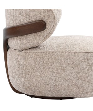 fauteuil bas salon BOREAL cocooning bois Tissu beige détail coté