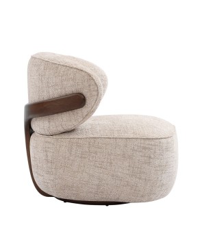 Fauteuil de salon confortable BOREAL cocooning bois Tissu beige vue coté