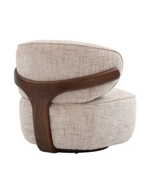 fauteuil crapaud moderne BOREAL cocooning bois Tissu beige vue dos 3/4