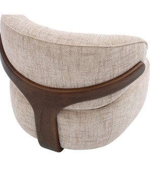 fauteuil lounge design BOREAL cocooning bois Tissu beige vue dos détail bois