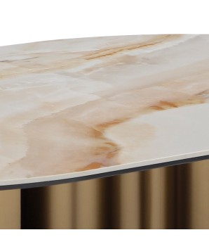 table basse ONDE néo art déco zoom pied bronze détail céramique pierre wave