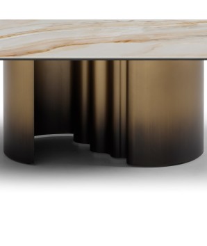 table basse ONDE vue pied bronze cannelé céramique pierre wave