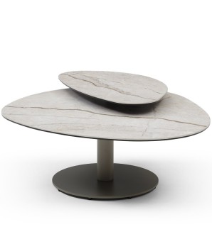 Table basse galet OPALINE 1 plateau haut pivotant céramique Grey vue profil