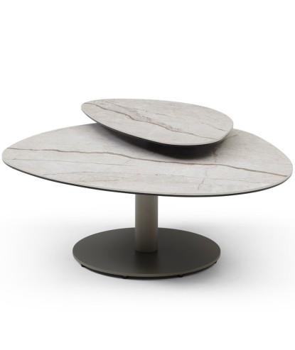 Table basse galet OPALINE 1 plateau haut pivotant céramique Grey vue profil
