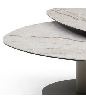 Table basse galet OPALINE 1 plateau pivotant céramique Grey détail bord