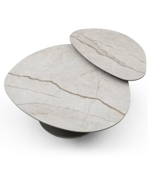 Table basse galet OPALINE 1 plateau pivotant céramique Grey vue dessus