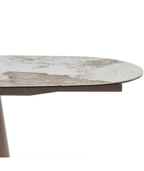 Table a manger LOLA 10 personnes détail rallonge plateau céramique Pandora piètement totem Noyer