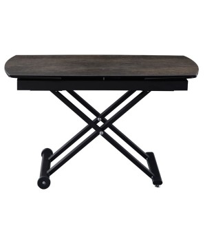 Table relevable MOOVIE plateau extensible céramique shadow pied x roulettes noir haute fermée