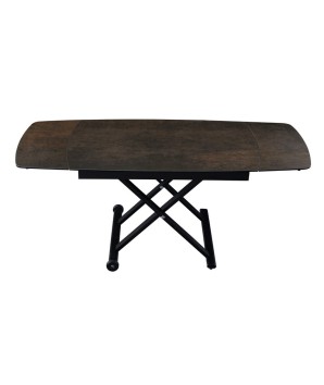 Table relevable MOOVIE plateau extensible céramique shadow pied x roulettes noir haute vue dessu