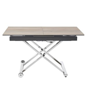 Table basse repas JUMPY relevable plateau céramique wood pied inox x minimalisme industriel modulable