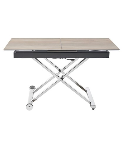 Table basse repas JUMPY relevable plateau céramique wood pied inox x minimalisme industriel modulable