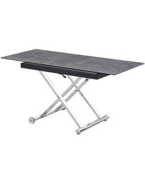 Table basse repas JUMPY relevable rallonge plateau céramique acier corten pied inox x minimalisme industriel modulable