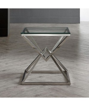 coin canapé LOUXOR structure pyramidale chromée plateau verre design art déco hollywood regency