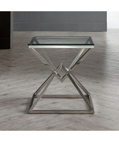 coin canapé LOUXOR structure pyramidale chromée plateau verre design art déco hollywood regency