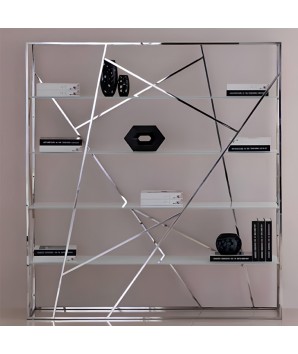 Bibliothèque KAGE structure inox verre Extra blanc design moderne glamour