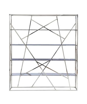 Bibliothèque KAGE structure inox poli - éragères verre Gris fumé