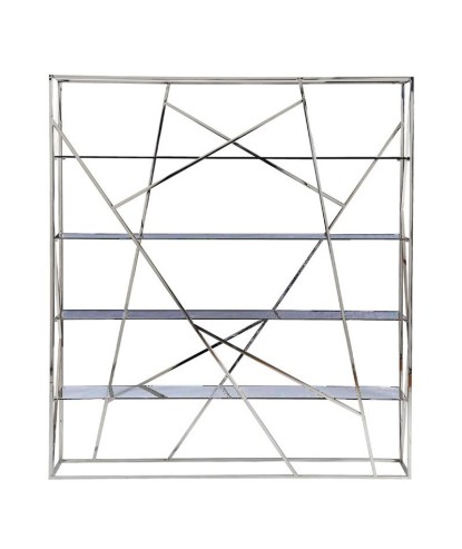 Bibliothèque KAGE structure inox poli - éragères verre Gris fumé