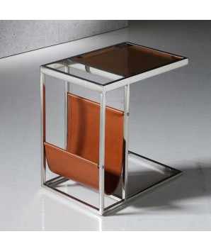 coin canape VINTAGE structure inox plateau verre poche similicuir retro chic
