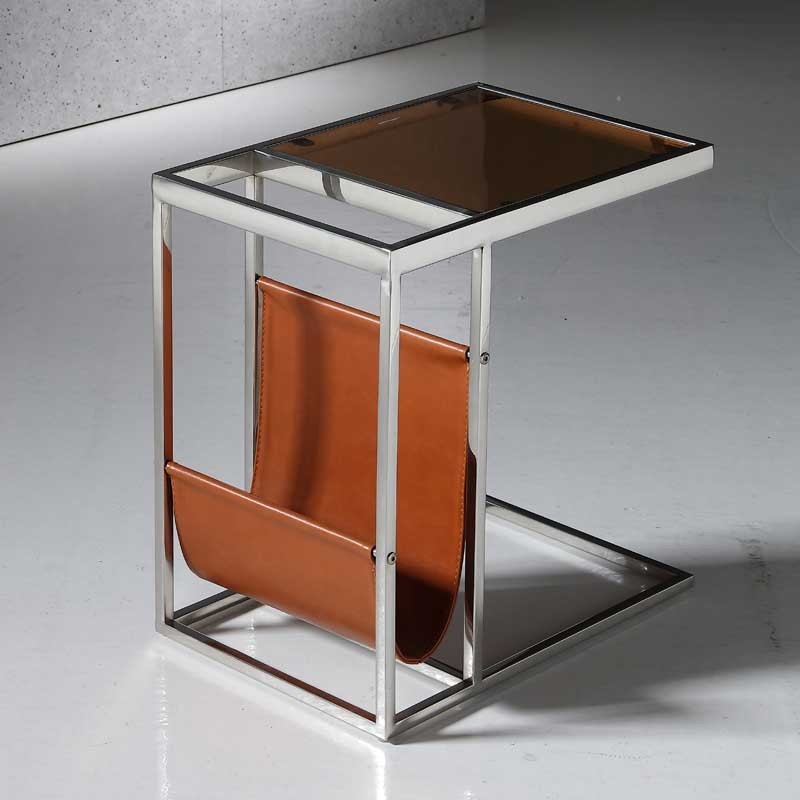 Coin canapé VINTAGE en C inox et simili cuir