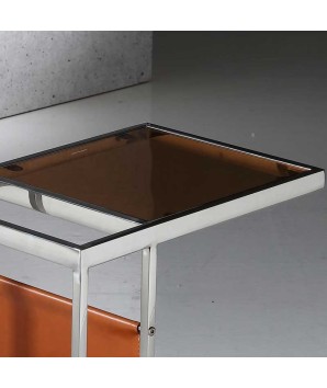 Coin canapé VINTAGE en C inox et simili cuir