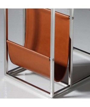 coin canape VINTAGE structure inox plateau verre détail poche similicuir retro chic