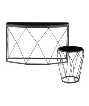gamme console coin canape SIENNA verre noir design géométrique industriel filaire