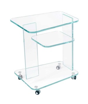Coin canapé BOLZANO structure verre sur roulettes étagère design minimaliste fonctionnel