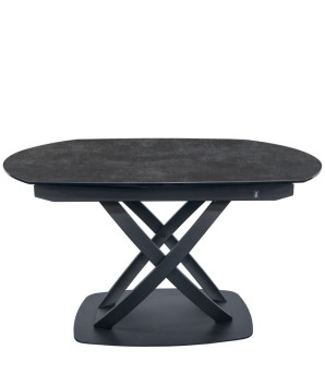 table repas GIULIA plateau fermé céramique acier corten extensible 10 personnes pied x design moderne
