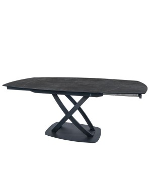 table repas GIULIA plateau céramique acier corten extensible 10 personnes ouverte pied x design moderne