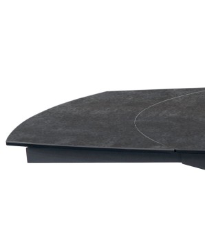 table repas GIULIA détail plateau céramique acier corten extensible 10 personnes pied x design moderne