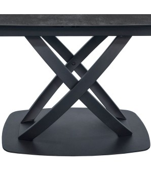 table repas GIULIA plateau céramique acier corten extensible 10 personnes detail pied x design moderne