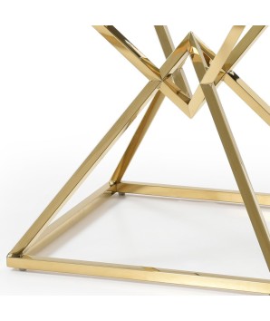 Coin canapé LOUXOR détail structure pyramidale dorée plateau verre design art déco hollywood regency