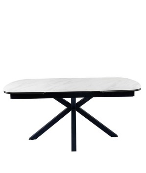 Table repas ELISA plateau céramique Arabescato fermée extensible 12 personnes pieds croises design luxe minimaliste